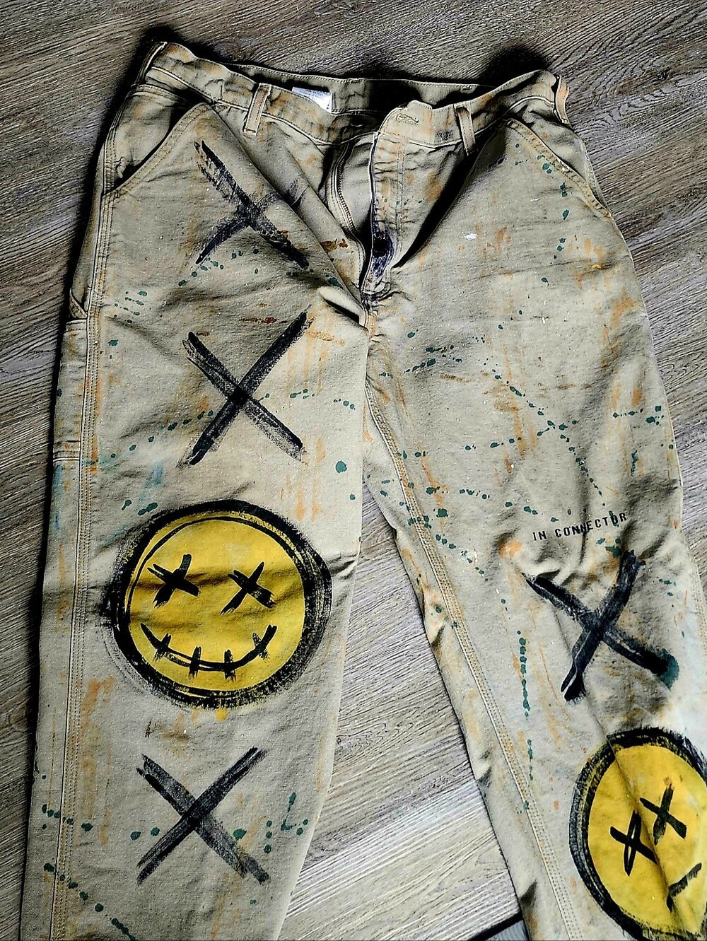 Carhartt Beige Canvas Relaxed Jeans with Yellow Smile Faces